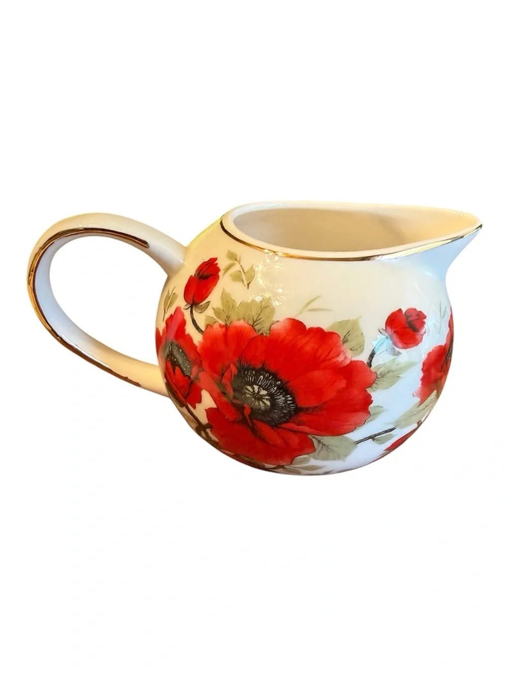Grace’s Teaware Red Poppy Fine China Individual Creamer Gold Trim